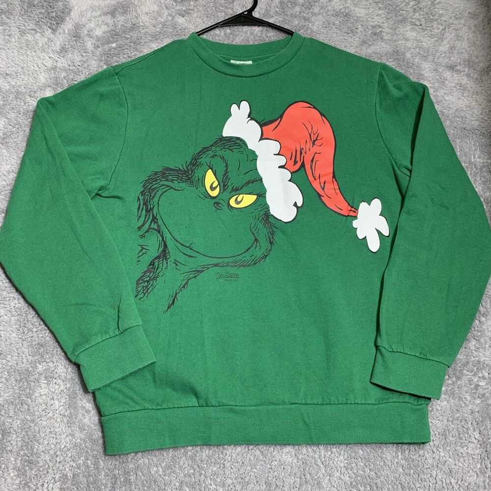 Dr. Seuss The Grinch Sweatshirt Mens Medium‎ Green Christmas Graphic Pullover